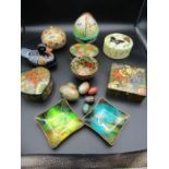 Papier mache boxes, eggs and lidded pots