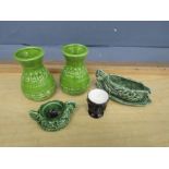 Pair of vases and Sylvac egg cup and mint sauce boat etc