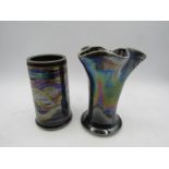 Studio pottery iridescent glazed vases  tallest 14cmH marked on base