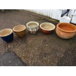 5 various garden pots inc terracotta