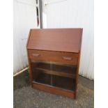 Mid century bureau with sliding glass doors to base H102cm W76cm D36cm approx