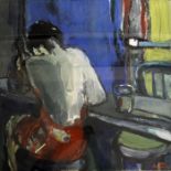 Peter Denmark (1950-2014), acrylic on canvas, bar scene glazed and framed 67cm x  83cm,