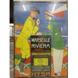Vintage Dutch poster Marseille en de Riviera, after Willy Sluiter 1913 in poster frame. 40x60cm