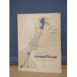 Vintage cardboard Goodyear advertising sign 36cm x 49cm approx