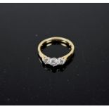 18ct yellow gold 3 diamond ring, 3.33grams stamped HM, 750,  size N