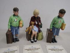 Royal Doulton Children of the Blitz evacuee girl and 2 boys with certs