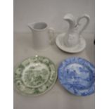 2 Spode dishes- Fables Lion in Love dish and Castle scene plus a jug and jug and bowl set