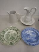 2 Spode dishes- Fables Lion in Love dish and Castle scene plus a jug and jug and bowl set