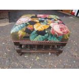 Upholstered mahogany footstool H23cm Top 28cm x 34cm approx