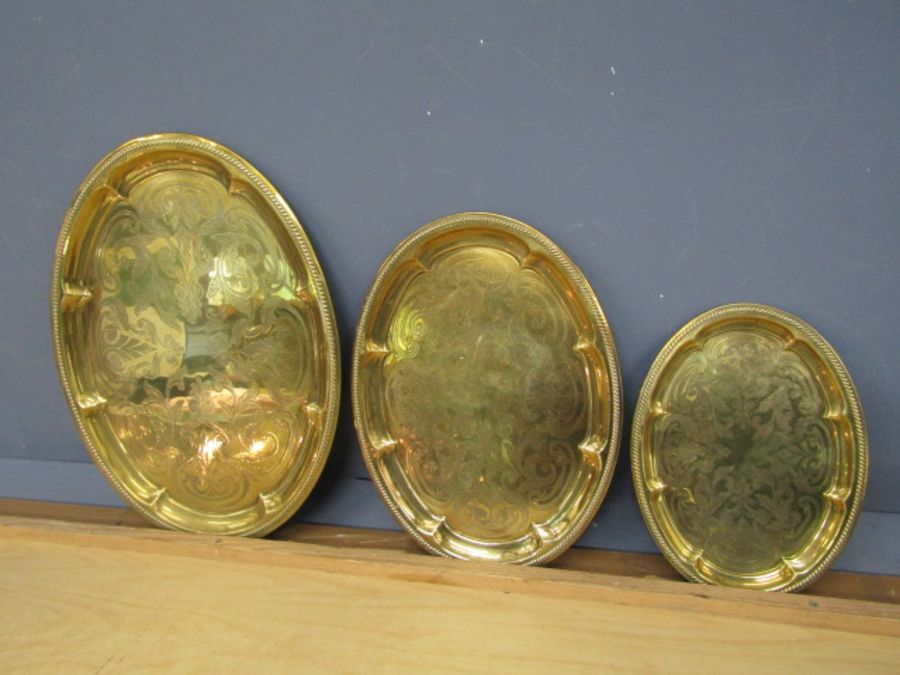 Set of 3 graduated oval solid brass serving trays - Image 2 of 2