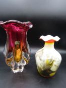 Bohemia glass vase and an milky glass vase