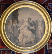 Regency engraving in circular gilt frame depicting the departure of Lucius Tarquinius Priscus'