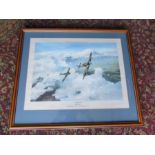 Framed and glazed 'Duel of Eagles' signed aviation print 55cm x 65cm approx