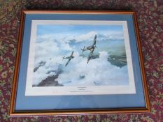 Framed and glazed 'Duel of Eagles' signed aviation print 55cm x 65cm approx