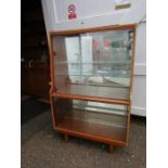 Mid century display cabinet on legs with mirrored back H139cm W92cm D30cm approx