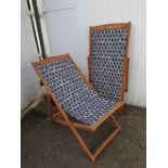 2 John Lewis hardwood deck chairs (one does not fold as is new and material is tight)