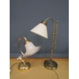 2 Table lamps with glass shades (plugs removed)