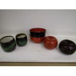 Pair Japanese vases and lacquered dishes and apple pots