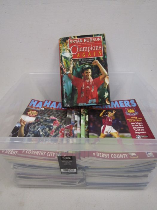 West Ham football programmes (90s) and a Man United book