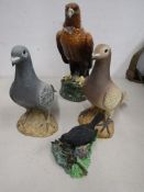 Royal Doulton Golden Eagle whiskey decanter and 2 pigeon figurines