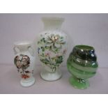 Maling lustre vase and 2 hand painted milk glass vases