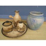 Denby vase and Whatstandwell  pottery cruet set