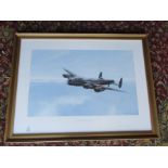 Framed and glazed 'Dawn over the east coast' signed aviation print 55cm x 73cm approx