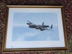 Framed and glazed 'Dawn over the east coast' signed aviation print 55cm x 73cm approx