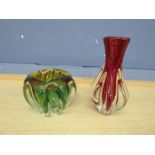 2 Heavy art glass vases. Largest H20cm approx