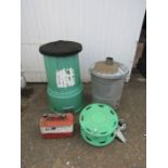 Galvanised incinerator, compost bin and hose reel etc