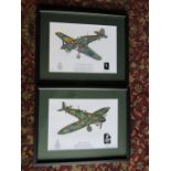 2 Framed and glazed aviation prints 30cm x 38cm approx