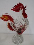 A glass cockerel 34cmH