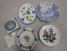 Wedgwood Jasperware commemorative boxed plate, Spode plate and others