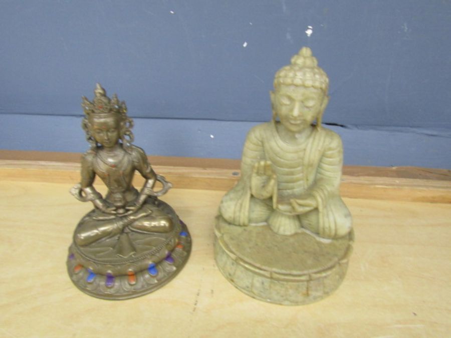 2 Meditating Buddha ornaments. Largest H20cm approx