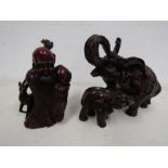 Wooden carved Chinese Buddha and Elephants