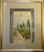 Professor Wilmer (Cambridge) oil on Panel, A Cambridge Garden, framed and glazed