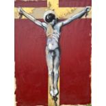 Peter Denmark (1950-2014) Acrylic on canvas "Crucifixion" 182cm wide by 248cm high Provenance, the