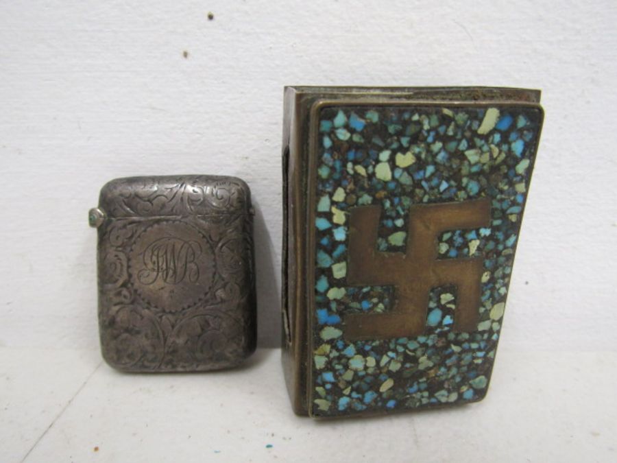 Brass hand crafted matchbox cover and silver vesta case