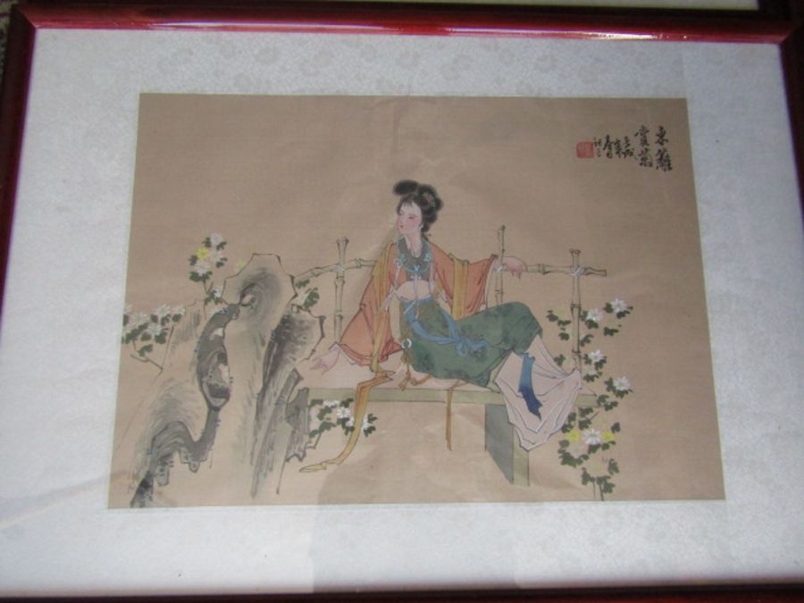 Set of 4 framed and glazed Japanese watercolours on parchment paper 36cm x 50cm approx - Image 5 of 5