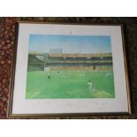 Framed and glazed England Vs Australia Cricket print of 1977 Centenary test autographed by England