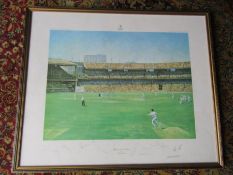 Framed and glazed England Vs Australia Cricket print of 1977 Centenary test autographed by England