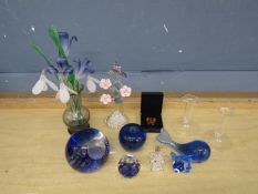 Glass paperweights, flowers and animals etc