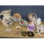 Various ceramics including Capodimonte flower, teapot,  picture plates, large jug, Chokin, Ship in a