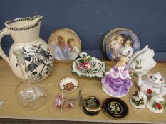 Various ceramics including Capodimonte flower, teapot,  picture plates, large jug, Chokin, Ship in a