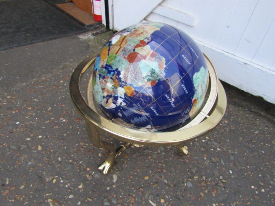 Semi precious stone globe with brass stand and compass H46cm approx - Image 2 of 2