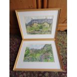 2 Signed David. W. Birch framed and glazed watercolours of cottages 48cm x 58cm approx