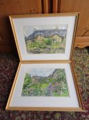 2 Signed David. W. Birch framed and glazed watercolours of cottages 48cm x 58cm approx