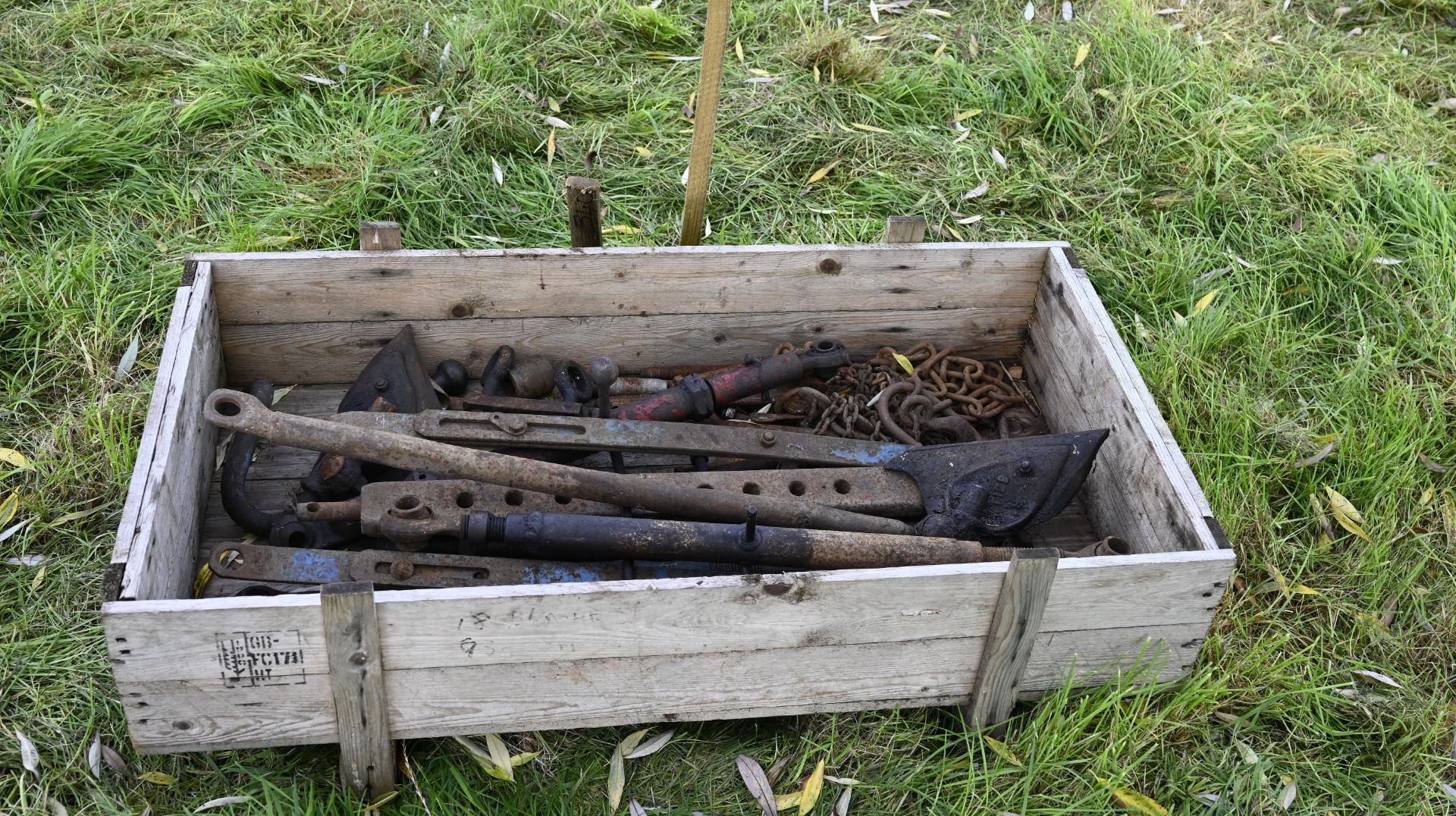 Box of tractor parts