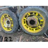 Pair of yellow tractor wheels