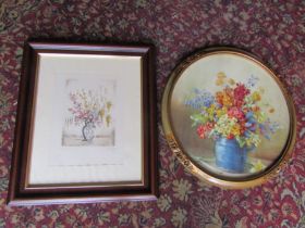 Signed watercolour of a bouquet of flower and print of a bouquet of flowers (Diameter 45cm approx)